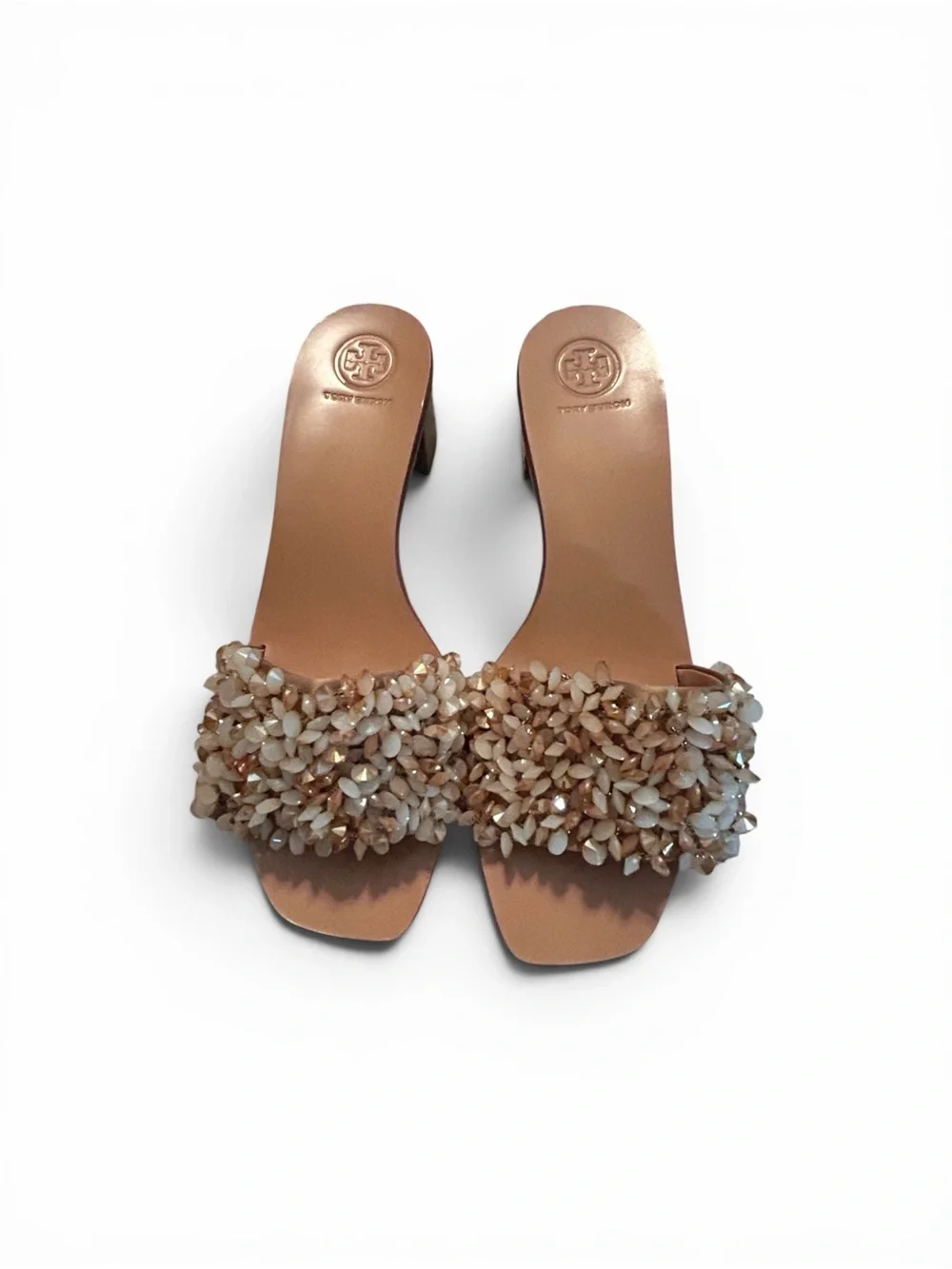 Tory Burch NWOT Logan satin and crystal beaded slides
